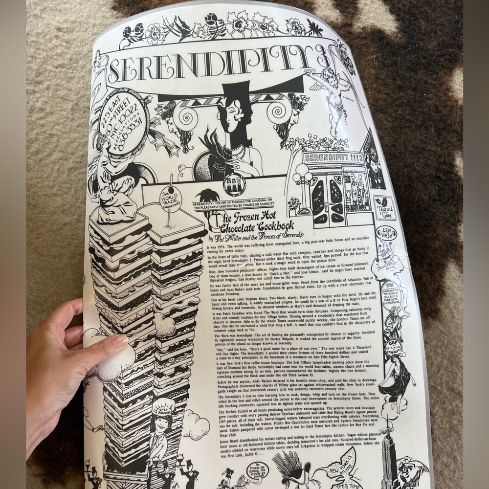 Vintage large laminated Serendipity III menu with original menu items